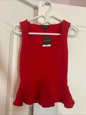 Topshop Bright Red Peplum Tank Top